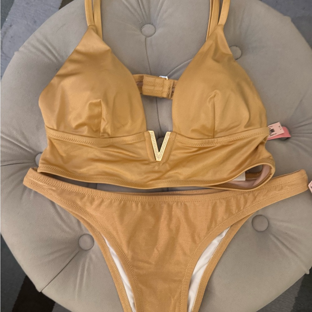 Victoria Secret Gold V-Hardware Bikini Women's Swimwear Set